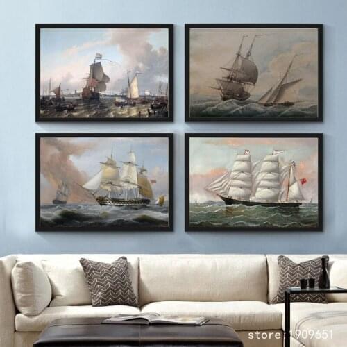 Cotton no frame classical ships wave landscape canvas printings oil painting printed on cotton home wall art decoration picture