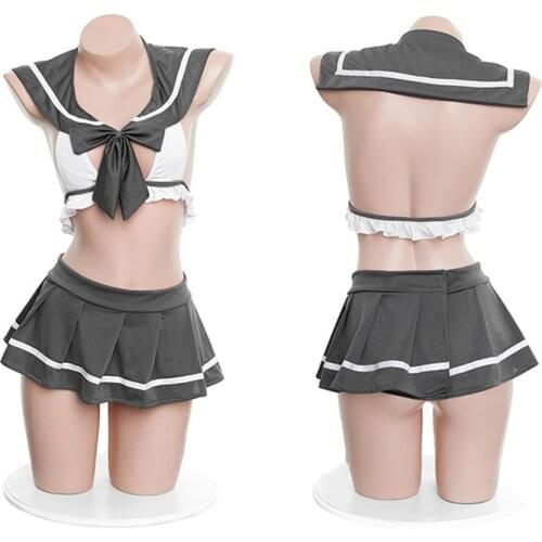 JK School Student Uniform Cosplay Costume Sexy Open Chest Bow Tie Sailor Suit Pajamas Anime Girl Pleated Skirt Lingerie Set