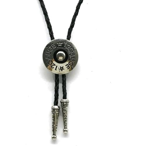 KDG Western Cowboy Zinc Alloy Round 12 Figure Leather BOLO Tie Leather Cord Necklace