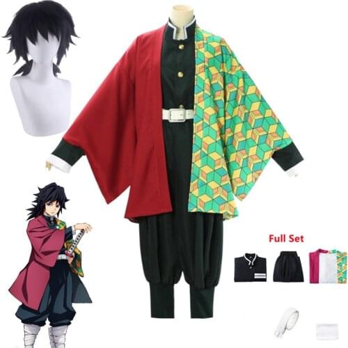 Anime Demon Slayer Kimetsu no Yaiba Tomioka Giyuu Cosplay Costume Women and Men Kimono Uniform Halloween Christmas Party Clothes