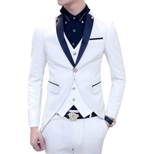 White Wedding dress suits Men 2020 slim fit mens blazers Pants Vest 3 pcs party Tuxedo man Suits set Host Business costume homme