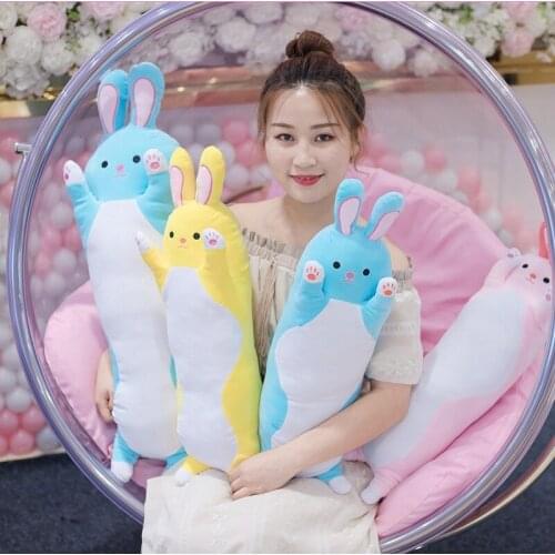 Sweet Rabbit Plush Long Pillow Soft Cartoon Animal Bunny Stuffed Doll Bed Chair Pillow Cushion Boyfriends Toy Kid Girl Best Gift