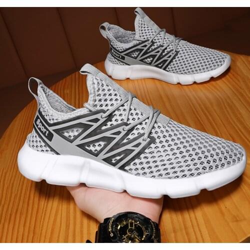 Mens casual shoes fashion breathable summer outdoor sports walking beach mesh sneaker large size white sports shoes