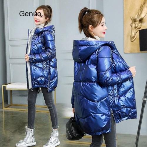New Winter Jacket Parkas Women Glossy Down Cotton Jacket Hooded Parka Warm Female Cotton Padded Jacket Casual Outwear