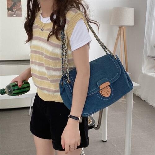 2021 New Fashion Jeans Denim Shoulder Bag Women Vintage Crossbody Messenger Bags For Ladies Chain Handbags And Purse Sac A Main