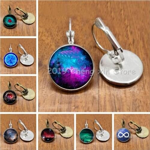 New starry sky pattern glass cabochon handmade earrings