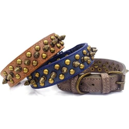 Punk Spiked Dog Collar Necklace Rivet Collars Adjustable Leather Pitbull Bulldog Collar For Small Dog Pet Supplies