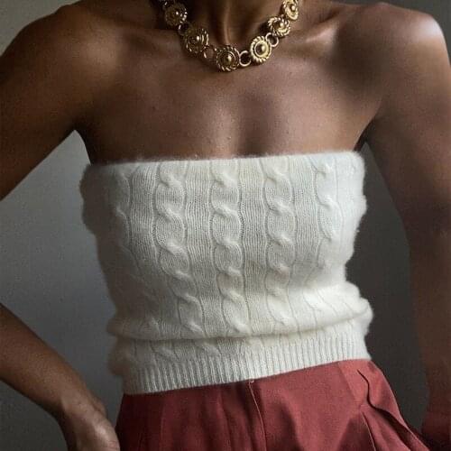 Sexy Knitted Twist-strand Tube Top Women Casual Sleeveless Fashion Solid Color Slim Strapless Tank Tops