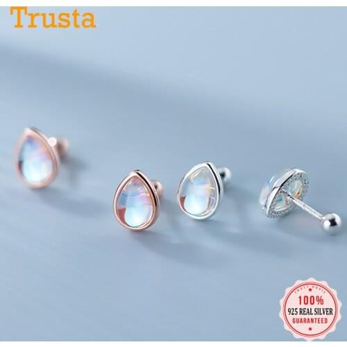 TrustDavis Real 925 Sterling Silver Synthetic Glaze Water Drop Gradient Stud Earring For Women Valentines Day Jewelry DB285