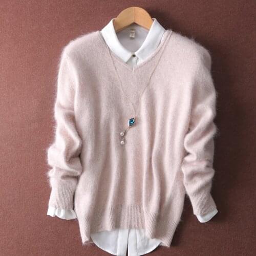 Super Warm 100% Mink Cashmere Sweaters and Pullovers Women Autumn Winter Soft Sweater v-neck Female Basic Pullovers