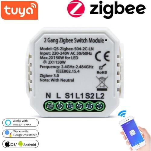 Tuya Zigbee Smart Switch Module No /With Neutral 220V-240V 2 Way Wireless Light Switch Compatible with Alexa Google Home DIY