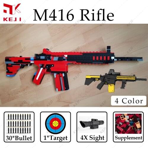 Military M416 Rifle Submachine Gun Shooting Weapon Model Technique Building Blocks Bricks Kits Kids Toys Boys DIY Christmas Gift