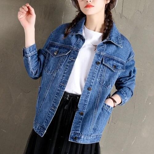 2021 Spring Autumn Vintage Blue Denim Coat Casual Student Clothes Outwear Fashion Jean Jacket Women Loose Tops