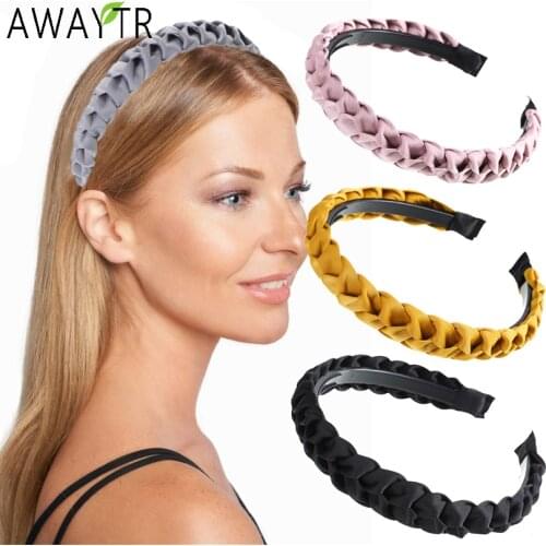 AWAYTR Braided Headbands Women Solid Color Elastic Hairbands Twist Headwear Wide Fashion Bezel Hair Hoop Female Hair Accessories