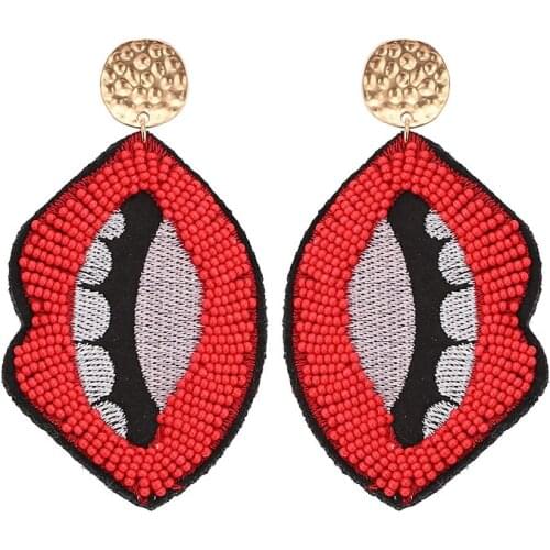 Sehuoran Oorbellen Drop Earrings For Women Bohemian Mouth Glass Beads Handmade Statement Earrings Fashion Jewelry Gifts For