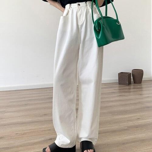 Alien Kitty 2021 New Brief Drawstring Solid Chic Gentle High Waist Office Lady Casual All Match Loose Straight Pants Long Jeans