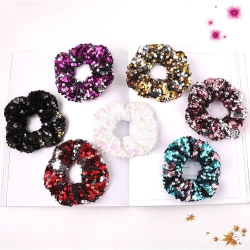 Fish Scale Sequins Scrunchie Women Big Wide Elastic Hair Bands for Girls Trendy Hair Rope Scrunchie Hair Accessories