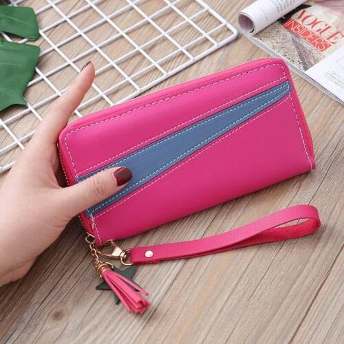 Women Panelled Color Patchwork Zipper Wallet Phone Pouch Bag Change Purse Billfold Bank Credit ID Card Holders Cover Hand Bag