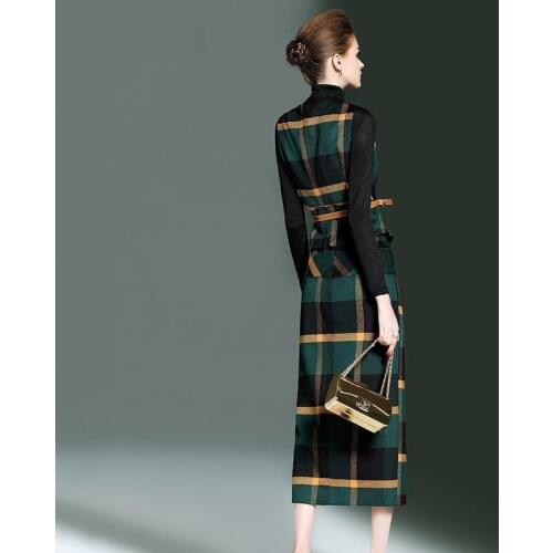 2020 Autumn Women Skirts Woolen Plaid Pencil faldas mujer Long Skirt + Vest Tops 2 Pieces Set Womens Suits 05081