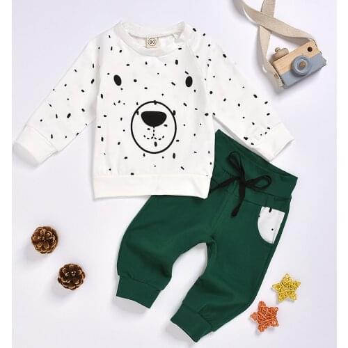 2021 Spring Hot Sale Baby Boys Bear Hoodie Trousers Cartoon Sweatshirt Tops+ Pants Outfits 2pcs Set Toddler Kids Boy Clothes L3