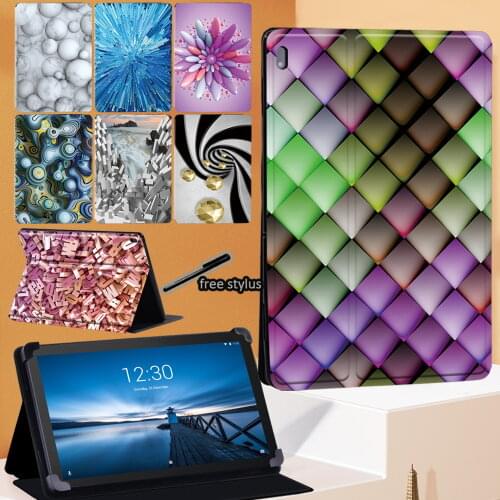 3D Series Tablet Case for Lenovo Tab E10 10.1"/Tab M10 TB-X605F 10.1"/Tab M10 FHD Plus 10.3" Flip Stand PU Leather Cover Case