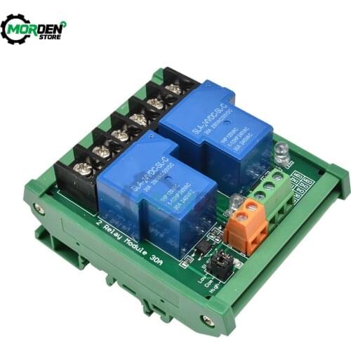5V 12V 24V 2 Way Relay Module High and low Level Trigger 30A Optocoupler Isolation Relay Module with Guide Rail PLC control