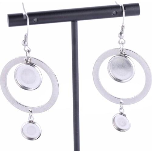 6pcs Fit 12mm 10mmCameo Cabochon Earring Base Setting Trays Stainless Steel Circle Hoop Charm Earrings Bezel Blanks Diy Findings