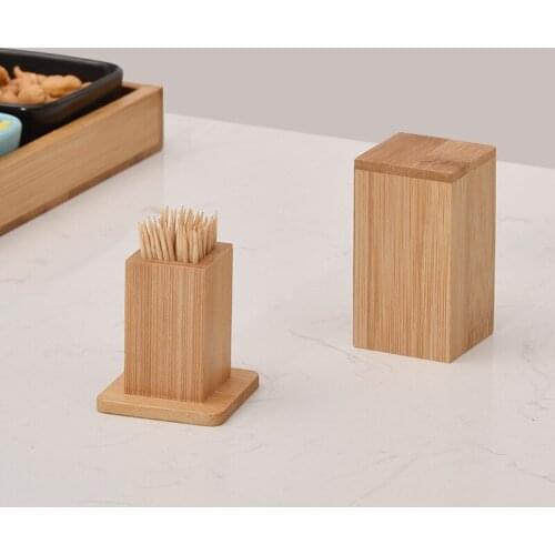 Bamboo Toothpick Box With Lid Household Wood Holder Square Tank Holders Home Table Decoration