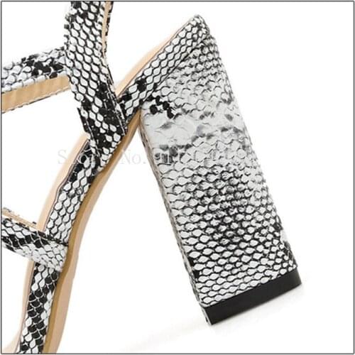 Fashion high heels Sandals sexy open toes shoes woman spring summer Snakeskin Ladies Sandals with strap footwear