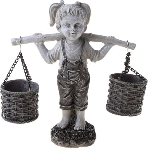 Flowers for Felicity Little Girl Garden Statue Two Tone Stone Garden Statues Sculptures Outdoor Yard Art Decoration