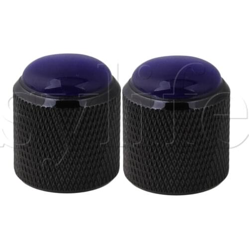 Electric Guitar Bass Domed Blue Head Volume Tone Control Knobs Black Pack of 3