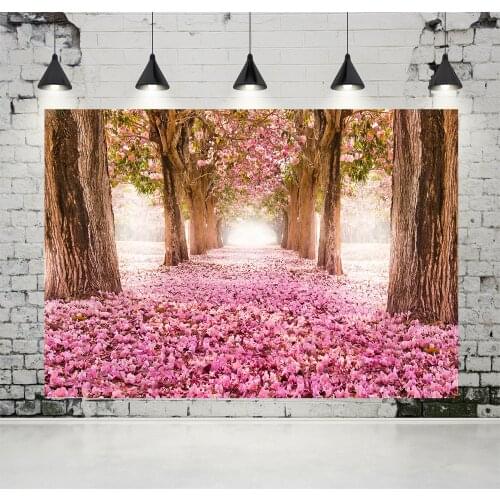 VinylBDS Pink Flowers petals trees Wedding Photography Backdrops Outdoor Street Scenery Photo Studio Background for Children