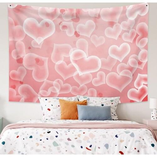 Valentines Day Cherry Pink LOVE Tapestry Vintage Exotic Summer Plant Nature Frame for Bedroom Photography Wall Decor