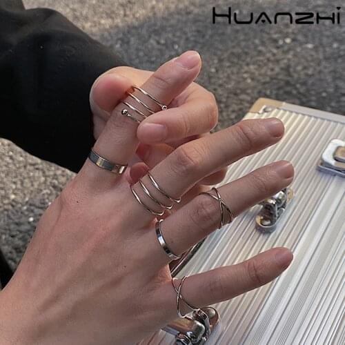 HZ 2019 New Exaggeration Vintage Metalic Multi-layer Tie 6Pcs/set Fashion Finger Cool Golden Rings for Women Girls