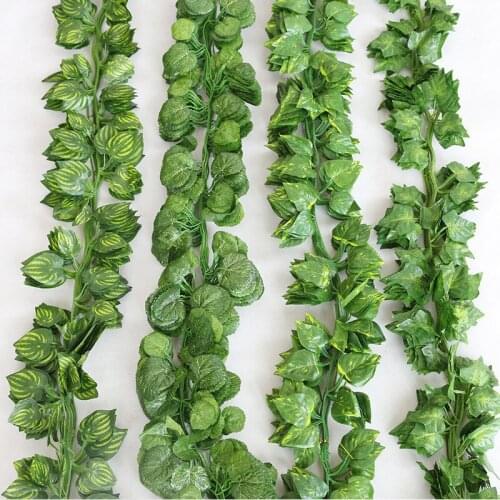 12pcs special offer green vine silk artificial hanging leaf wreath plant leaves Diy suitable for family wedding party bathroom g