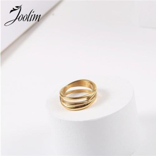 Joolim High End 18K Gold PVD Symple Board Smooth Multilevel Rings for Women Stainless Steel Jewelry Wholesale