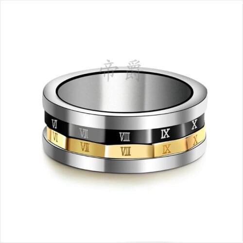 Delicate Double Rotatable ROMAN NUMERALS 316L Stainless Titanium Steel Ring for Men Fashion Time Travel design