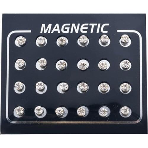 Hot Sales 12Pairs/Set Unisex Rhinestone Inlaid Magnetic Stud Earrings Non Piercing Jewelry