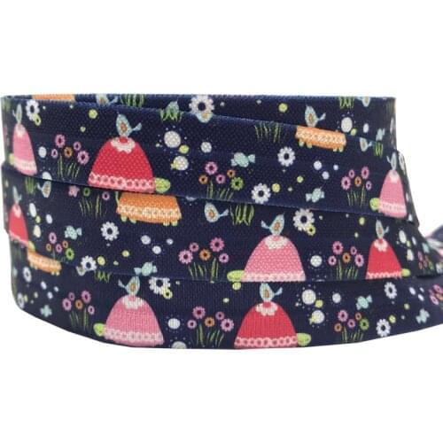 Cute Christmas hat Print fold over elastic 5/8" FOE Elastic Ribbon for DIY Headwear Hair Accessories 10 Yards