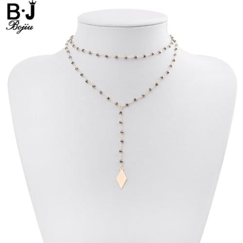 Multilayer Boho Women Pendant Necklaces Jewelry Ladies Gold-color Twisted Crystal Beads Chain Necklace Mujer Bijoux Gift NKS241