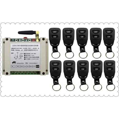 New AC220V 250V 380V 30A 2CH Remote Control Light Switch Relay Output Radio Receiver Module and 10pcs Belt buckle Transmitter