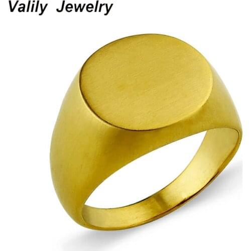 Valily Mens Ring Simple Oval Matte Ring Fashion Gold Color Finger Band Ring Men Stainless Steel Signet Rings for women
