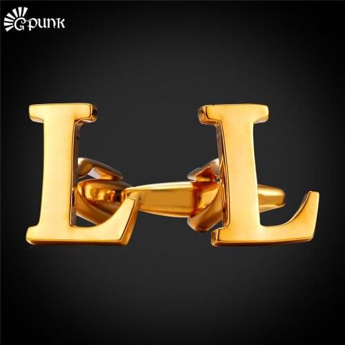 Initial Cufflinks Gentlemen Shirts High Quality Alpahabet Letter L Trendy Gold color Classic Cuff Buttons C2042G