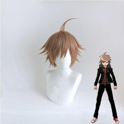 Danganronpa Naegi Makoto Cosplay Wig Short Brown Dangan Ronpa Heat Resistant Synthetic Hair Halloween Party Hair + Free Wig Cap