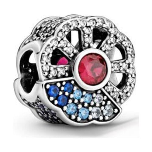 925 Sterling Silver Beads pan Charms Blue Pink Sector Crystal Bead Charm Fit Original Bracelet For Women DIY Jewelry