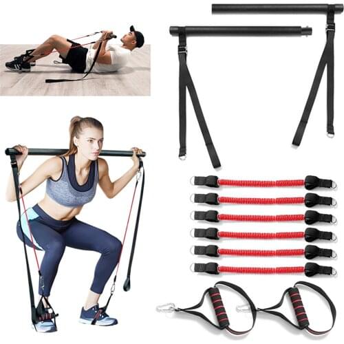 Portable Detachable Pilates Bar Kit with Resistance Bands Handles 60lb/120lb/180lb for Yoga Pilates Full Body Workout Stretch