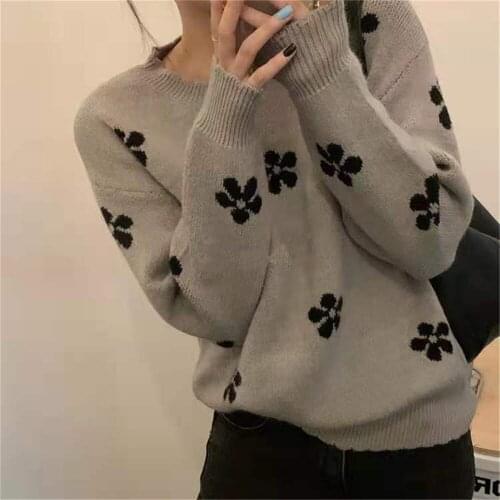 Alien Kitty Florals Soft Sweet Knitted Pullovers Sweaters Tops Chic Mujer Loose 2021 All Match Autumn Casual New Femme Outwear