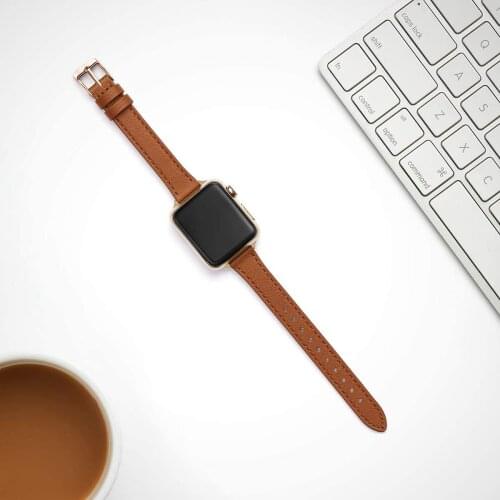 Leather Slim Watchband for Apple Watch Band 40mm 44mm 38mm 42mm Series SE 654321 Woman Leather Strap