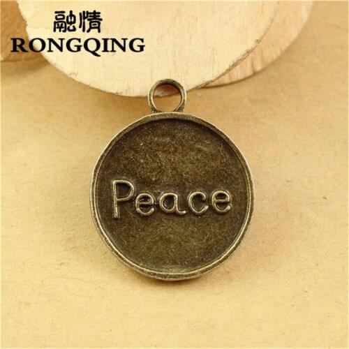 RONGQING 50pcs/lot 18MM PEACE Charms France Letter Square Bronze Letter Charms Pendant Accessories DIY alphaber