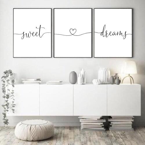 Self-adhesive Wall Sticker Black White Sweet Dream Text Quotes Print Minimalist Wall Art Painting Bedroom Decoration Picture